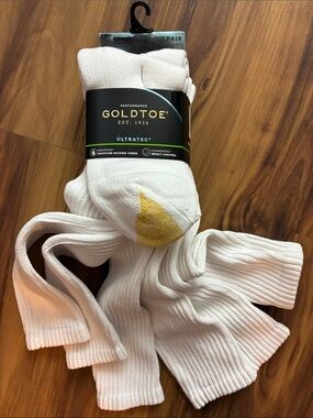 Gold Toe White Over the Calf ULTRATEC Moisture Wicking Socks.